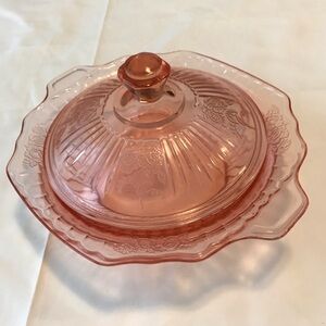 Vintage Pink Depression Glass Covered Dish